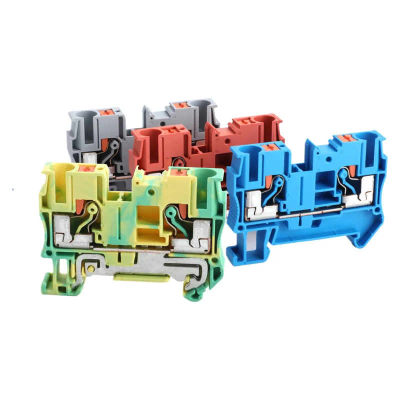 10Pcs PT6 High Current Terminal Block, 6 Sq Mm Spring Clamp DIN Rail Mount, Tool-Less Push-In Connector For Electrical Wiring