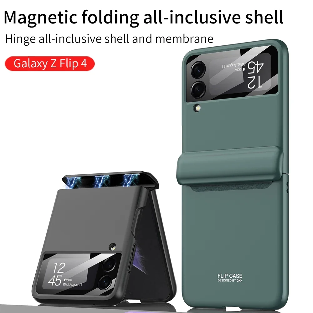 Skin-feeling Matte Magnetic Hinge For Samsung Galaxy Z Flip 4 3 Case Lens Film All-inclusive Folding Shockproof Protection Cover