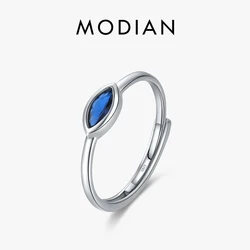 MODIAN 925 Sterling Silver Simple Rhombus Blue Zirconia Opening Ring Trendy Sparkling Adjustable Ring For Women Fine Jewelry