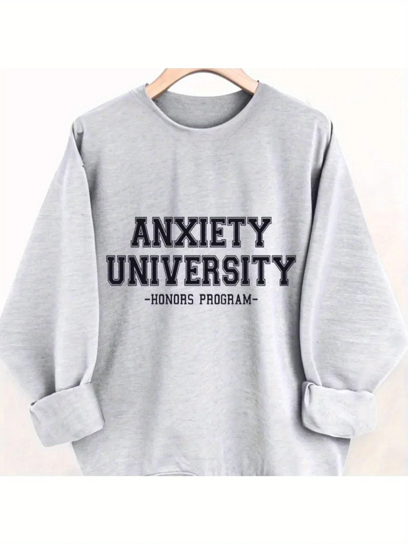 1 سترة نسائية كاجوال برقبة دائرية، سترة بأكمام طويلة مطبوعة بأحرف أبجدية للخريف والشتاء، سترة رمادية محبوكة #1