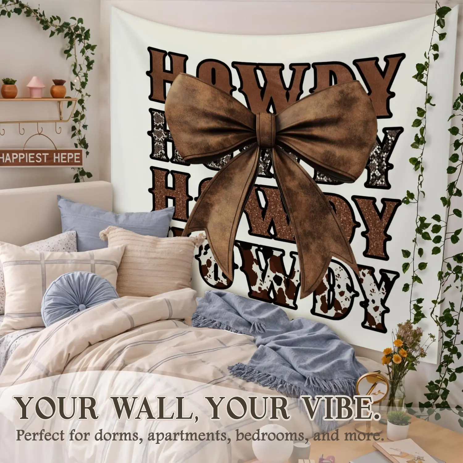 Rustic Western Howdy Wall Decor Tapestry Banner Boho Farmhouse Cowboy Style Polyester Hanging Cloth for Man Cave Home Decoration