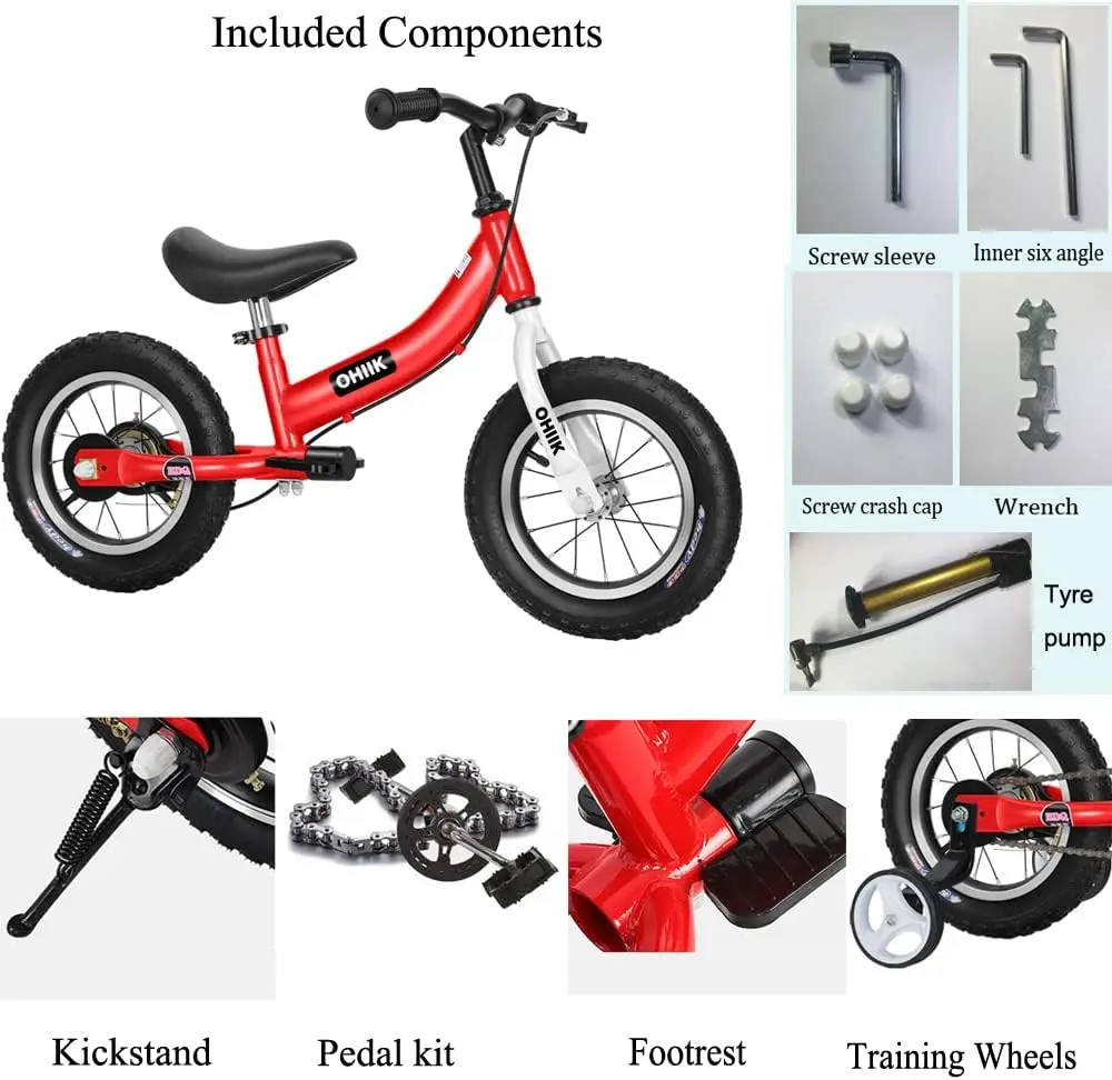 Balance Bike 2 in 1 for Kids 2 3 4 5 6 7 Years Old,Balance to Pedals Bike,12 inch Kids Bike,with Pedal kit,Training Wheels