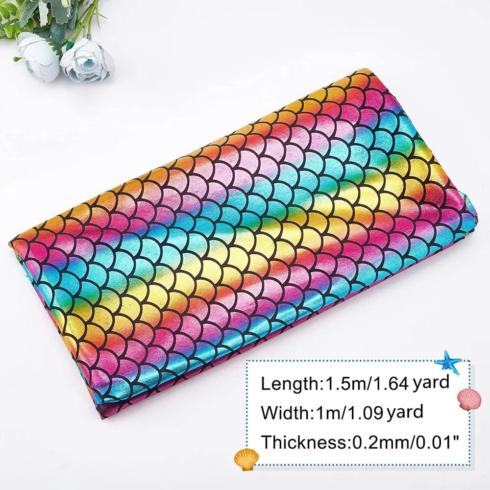 Mermaid Scales Fabric 39.4x59inch Iridescent Hologram 2 Way Stretch Fish Scale Fabric Rainbow Colors Sparkly Spandex Mermaid