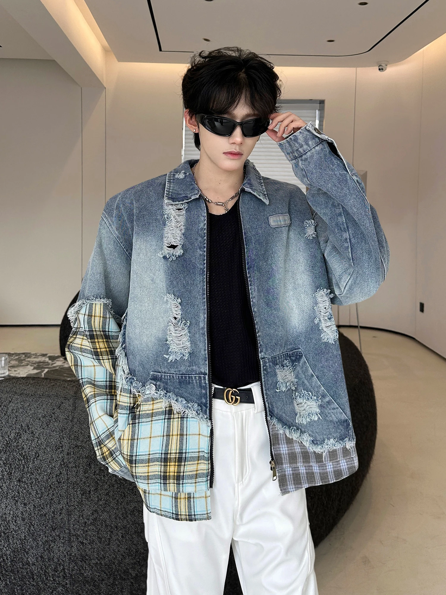 

Винтажная джинсовая куртка Waed с пэчворком и дырками, молодежная, свободного кроя, повседневная, весенне-осенняя, в американском уличном стиле, для пар