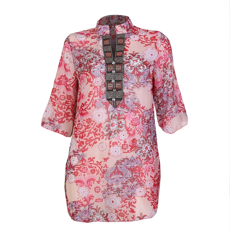 Womens Tops and Blouses 2024 Women Long Chiffon Blouse Printing Chiffon Shirt Flare Sleeve Female Floral Blouse Feminina Blusas