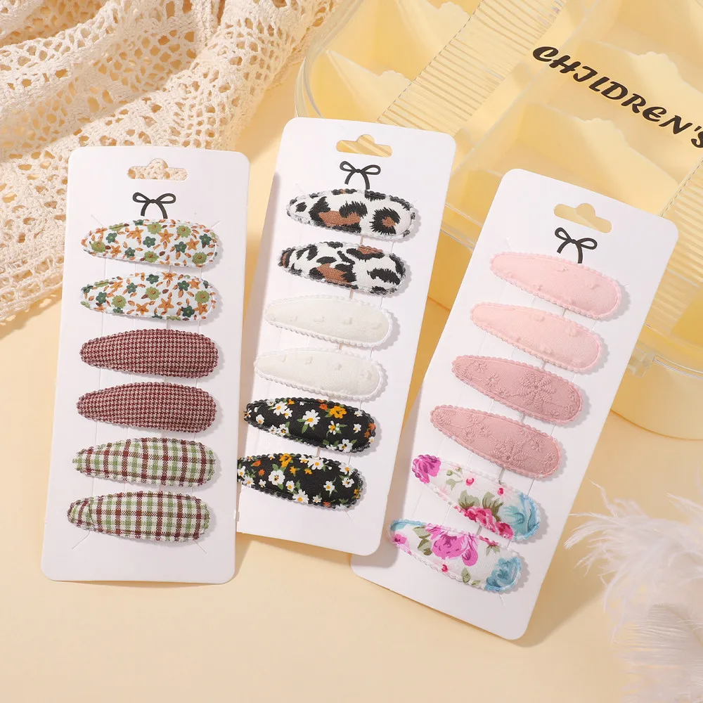 6 Stück/Set Bedruckte BB-Haarspangen Haaraccessoires Handgefertigte Leinwand-Blumen-Haarclips Süße Mädchen-Haarklammern Kopfschmuck