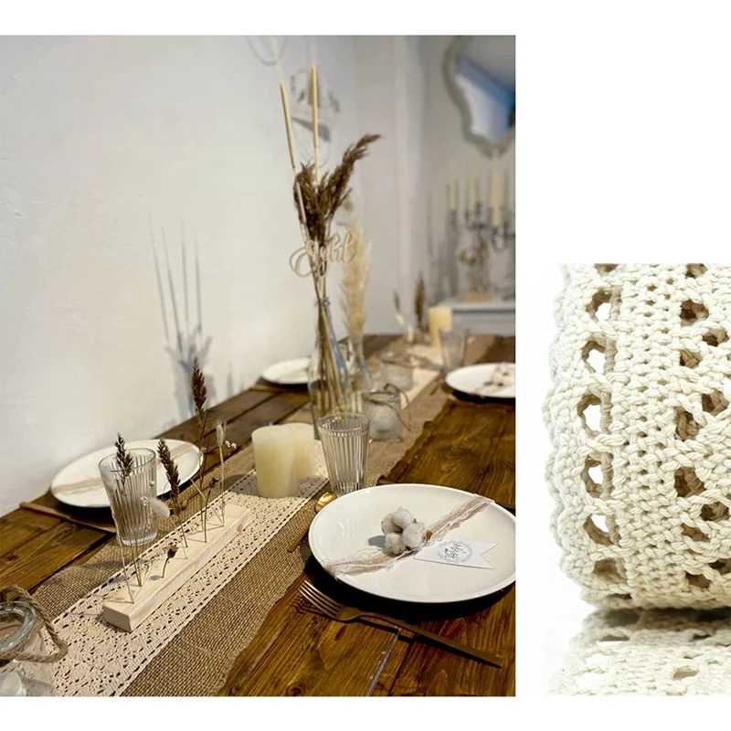 Table Runner Macrame For Wedding In Boho Style Beige Cream (15 X 200 Cm) Table Runner,Vintage Crochet Rustic , Wedding