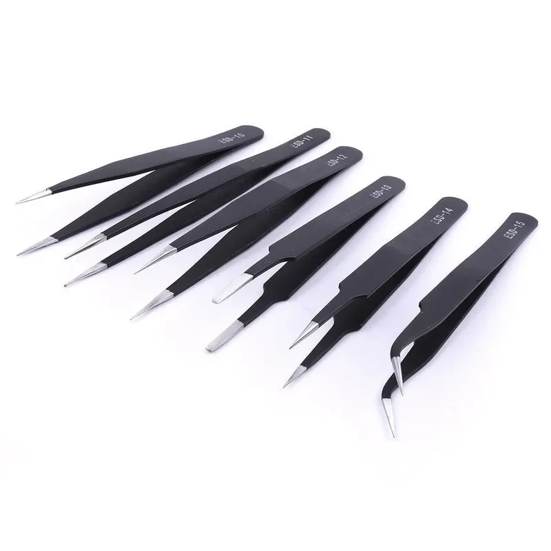 VETUS Anti Static Stainlesss Steel Tweezers Set6PC1.5mm Precision Curved Tips for Electronics Repair Watchmaking Craft Model DIY