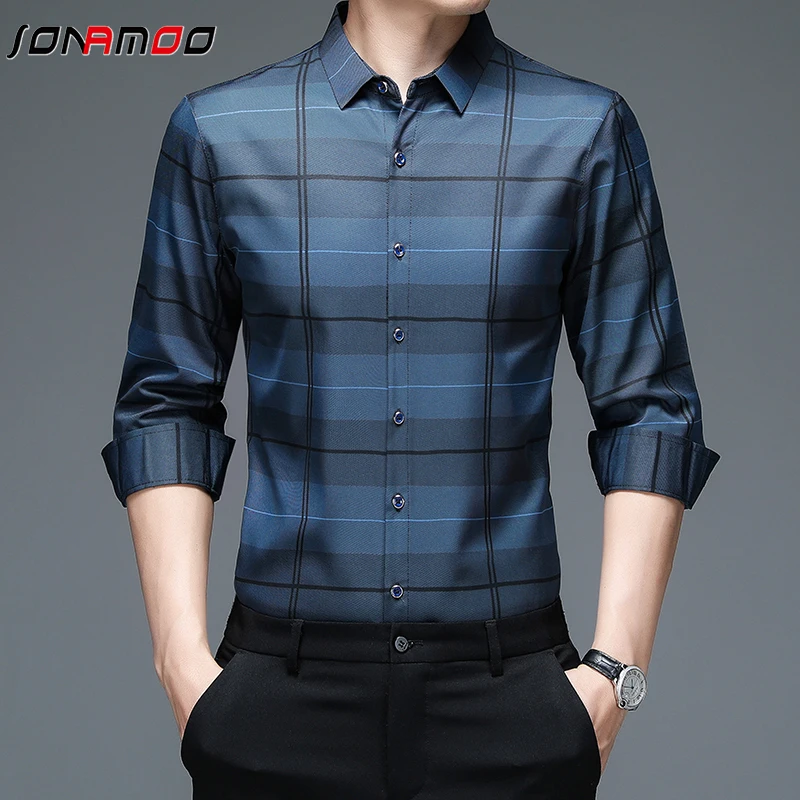 New Men's Casual Printed Long Sleeved Lapel Shirt for Spring and Autumn Fashion Comfortable Wrinkle Free Top Without Ironing