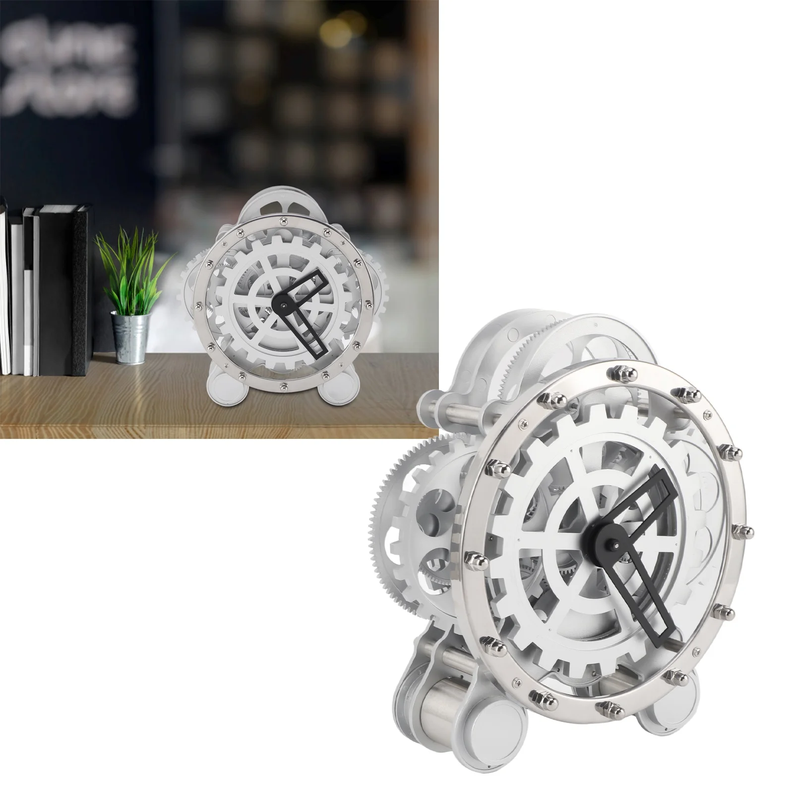 Table Gear Clock 2 Feet Creativity Strong Sense Rhythm Mechanical Gear Clock Electronic Movement Single Sided for Office