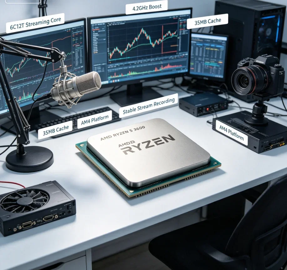 AMD Ryzen 5 3600 AM4 Gaming Processor Stable 1080P Gaming Performance Perfect Match With Mid-range Discrete Graphics Card No Fan