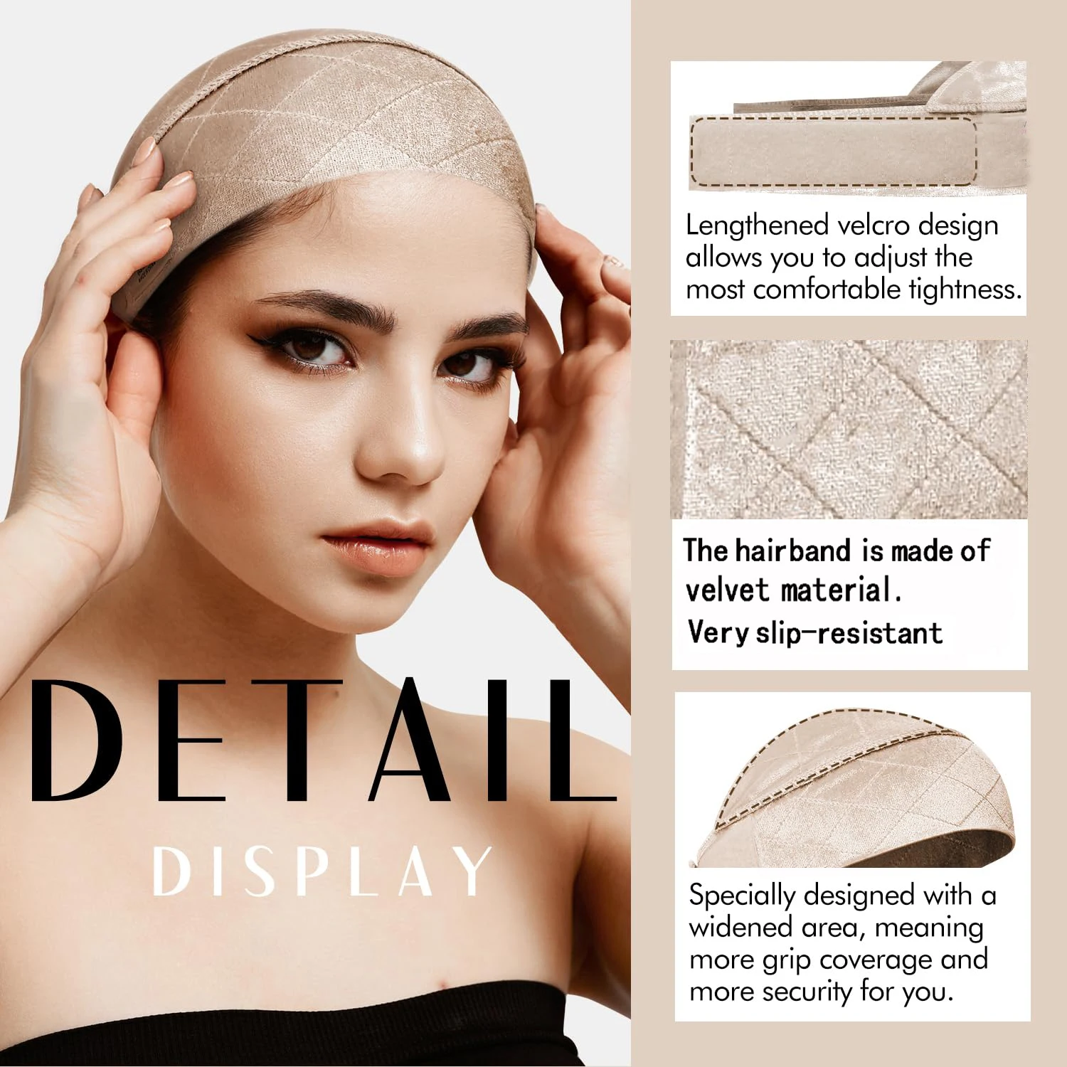 Widen Wigs Band,Velvet Wig Grip Band Non Slip,Adjustable Fasten Wigs Grip Caps for Women to Keep Wig From Moving and Comfort image 4