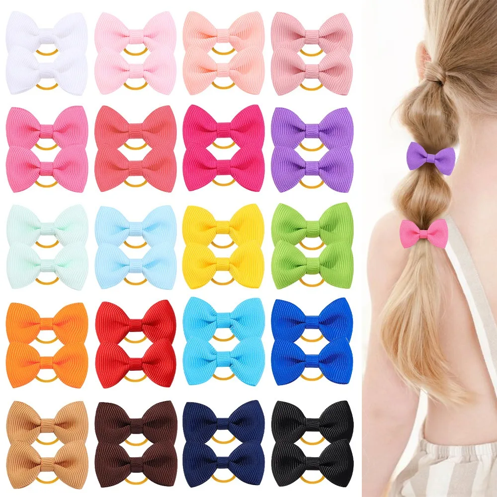 

20pcs/lot Solid Color Ribbon Bows Baby Girls Hair Tie Bowknot Kids Hair Rope Rubber Band Head Accessories Photography Props