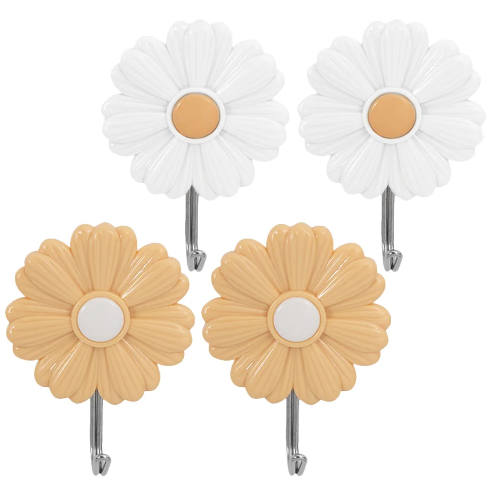 4 Pcs Daisy Sticky Hook Adhesive Hat Hooks for Wall Kids Coat Decorative Bathroom Hanger Clothes Rack