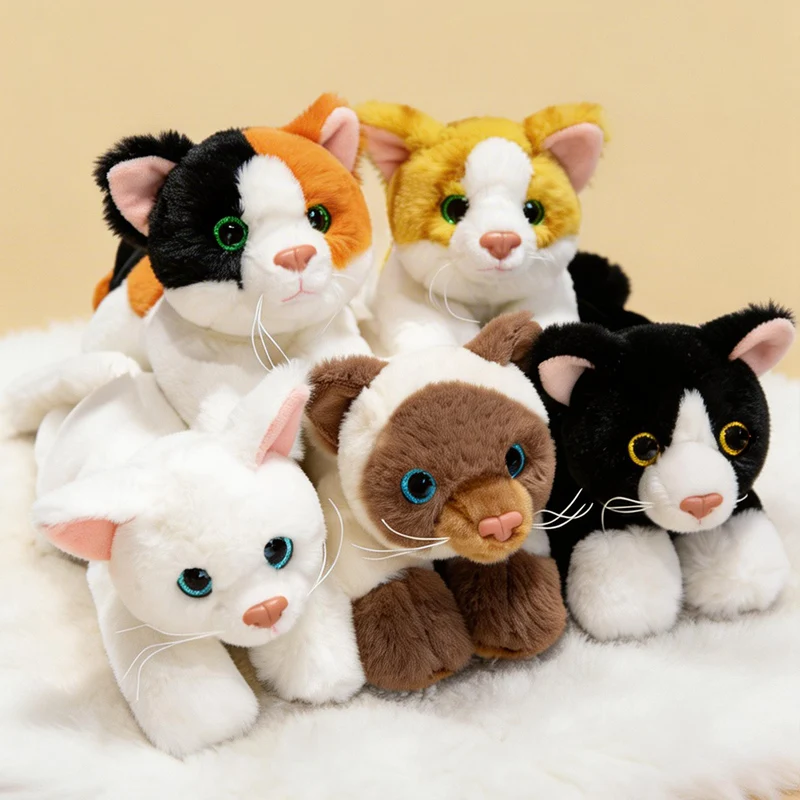 

26cm Cartoon Lying Cat Plush Doll Siamese Cat Lynx Tabby Cat Orange Cat Animal Stuffed Toy Home Decor Appease Gift For Children