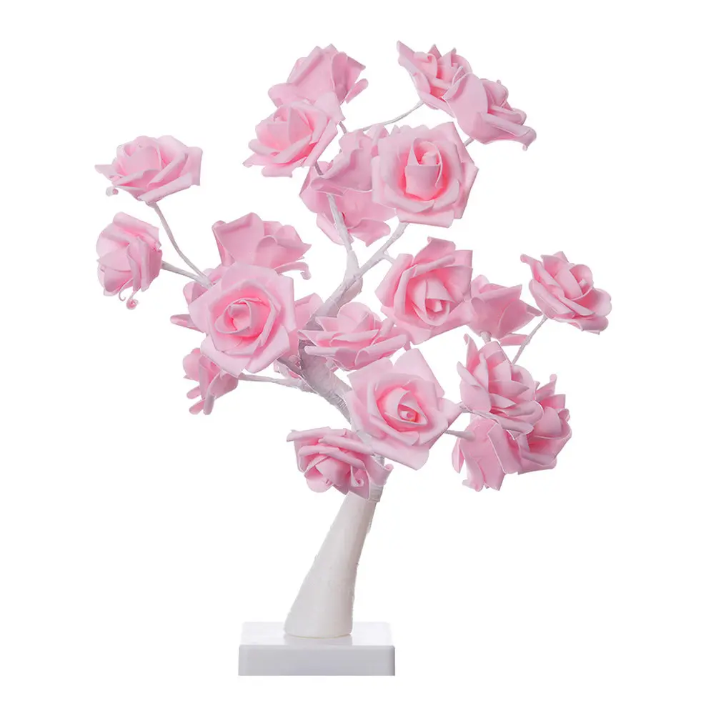 

LED Rose Tree Light with Realistic Pink Roses White Trunk Gentle Glow Table Lamp for Bedroom Living Room Decor Night Light Gift