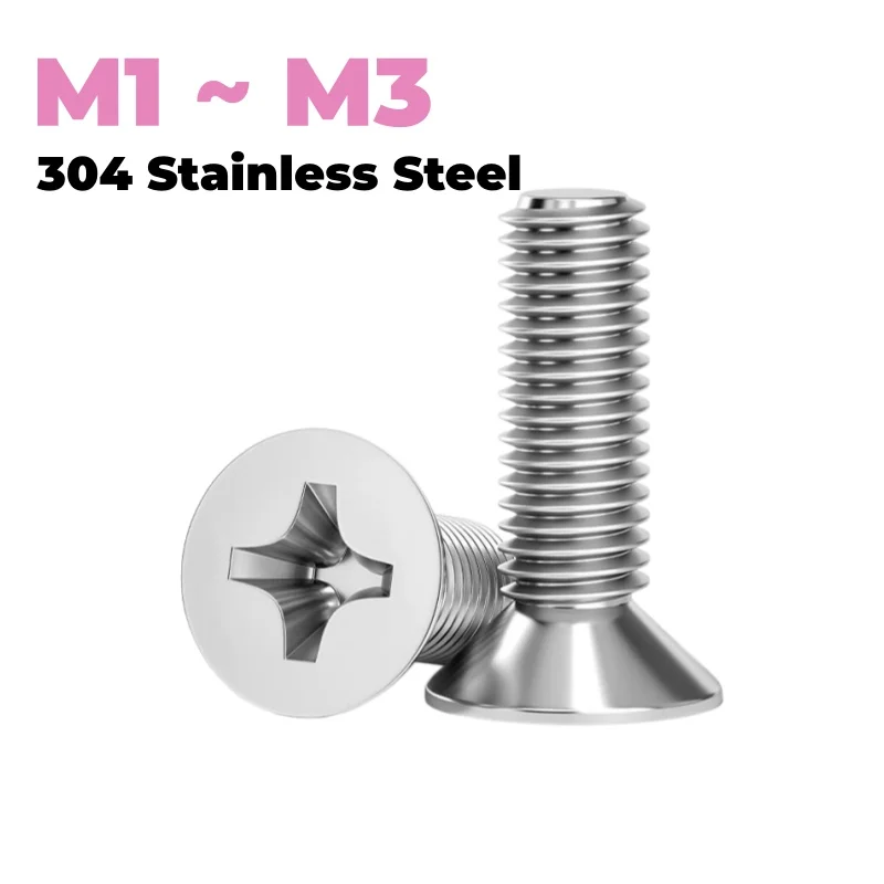 M1 ~ M3 304 Stainless Steel Phillips Flat Head Bolts Cross Countersunk Head Screws Length 3~80 mm