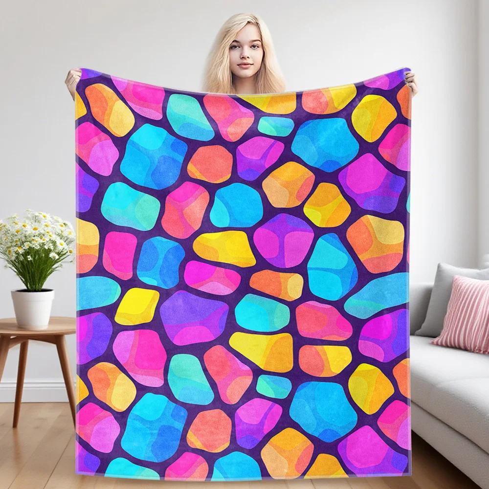 Rainbow Mosaic Pebbles Winter And Summer Dual-Use Comfortable Flannel Blanket, Soft And Sticky Sofa Cover Blanket,Exquisite Gift