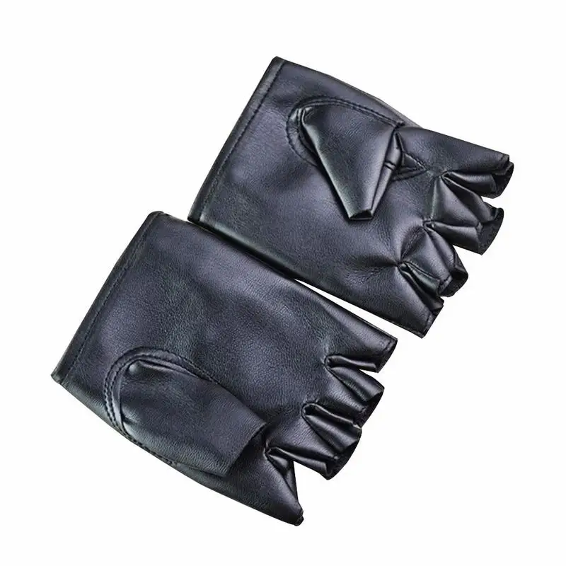 Unisex Synthetic Leather Polyurethane Black Fingerless Gloves Solid Woman Half Finger Driving Women Men Fashion Transport Gloves