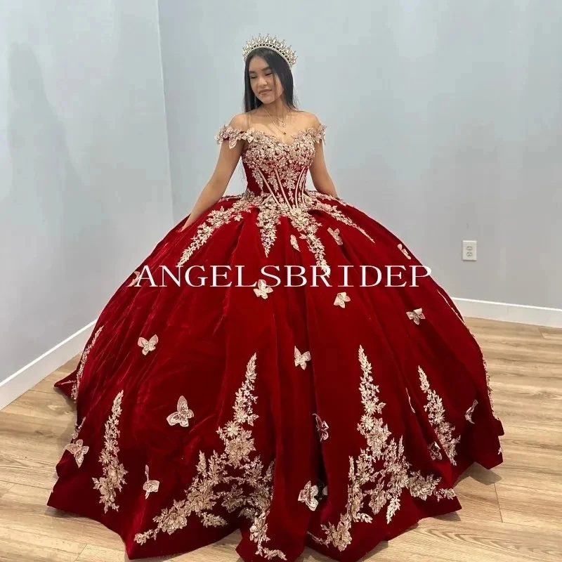 Angelsbridep 2024 nowa bordowa suknia balowa 15-letnia sukienka Quinceanera z aplikacjami księżniczka Brithday sukienki na przyjęcie