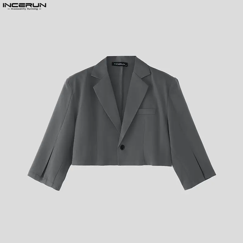 

Men Sets Solid Color INCERUN Lapel 3/4 Sleeve Crop Blazer & Shorts Two Pieces Sets Streetwear 2026 Fashion Men's Casual Suits