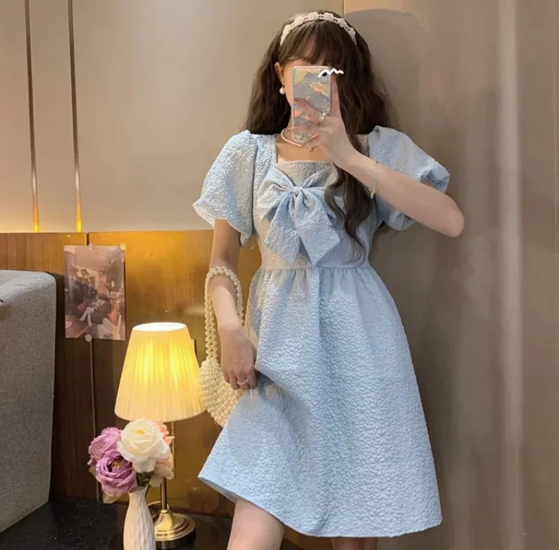 Casual Puff Sleeve Fairy Dress White Women's Dresses High Quality Cute Kawaii Fashion Preppy Loose Y2k Fairy Grunge Baby Doll