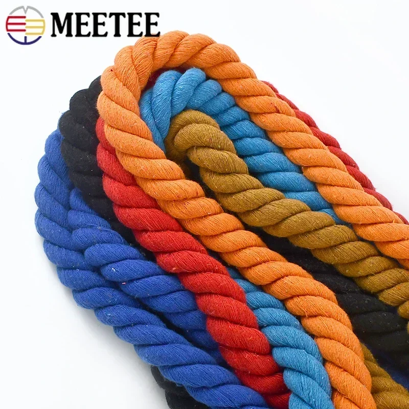 Meetee 5Meters 5/8/10/12/20mm Cotton Cord Home Decoration Ropes Tape Three-strand Twisted Cords DIY Sewing Accessories