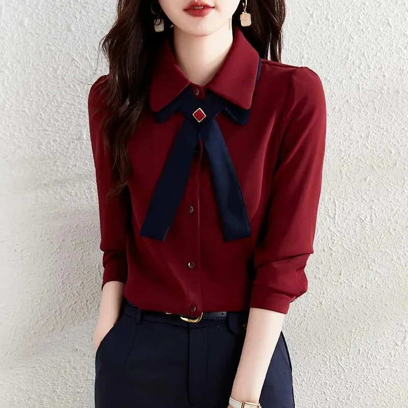 قمصان للنساء ربيع الخريف الشتاء نمط جديد الموضة الراقية بلايز بسيطة متعددة الاستخدامات بأكمام طويلة #2