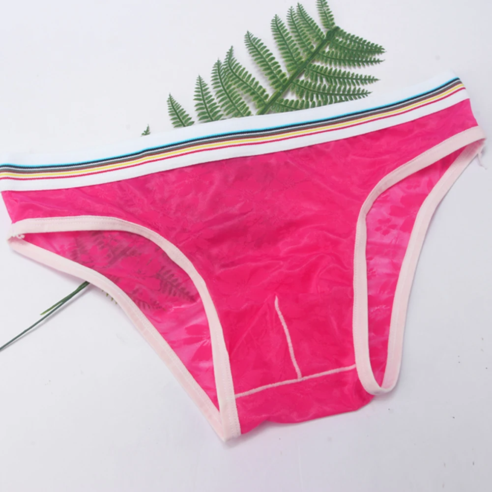 

Men Brief Sexy Low Rise Mesh Underwear Breathable Underpants See Through Ice Silk Gays Lingerie Ultra-thin Bikini Thongs Man