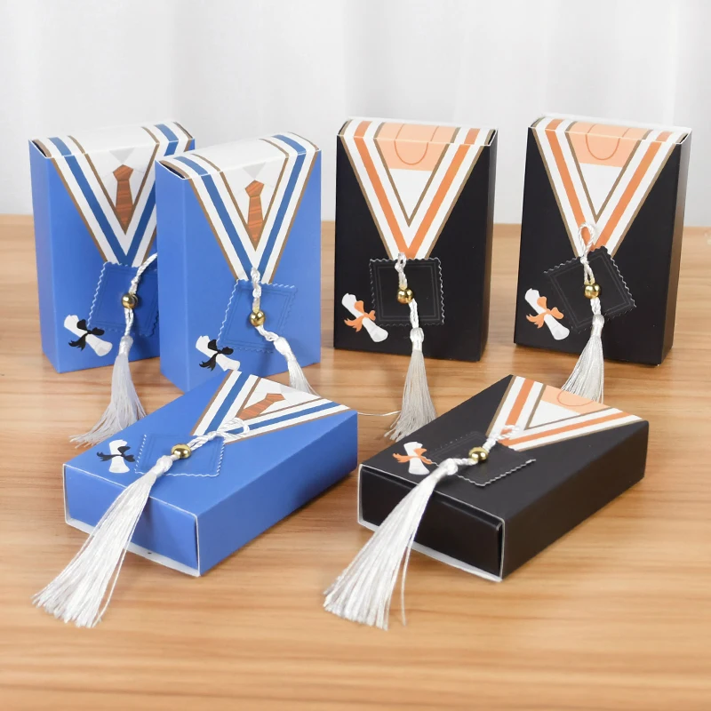 5-10pcs Celebration Graduation Bachelor Hat Cap Paper Bags Boxes Class Of 2023 Grad Party Gift Packaging Box Decoration Supplies