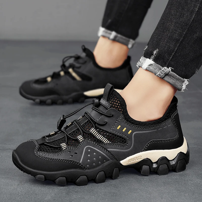 

genuine leather Outdoor Hiking Shoes Leisure Lightweight Mens Mesh Breathable Hollow Sports Shoes for Men Trekking Shoe 2025 New