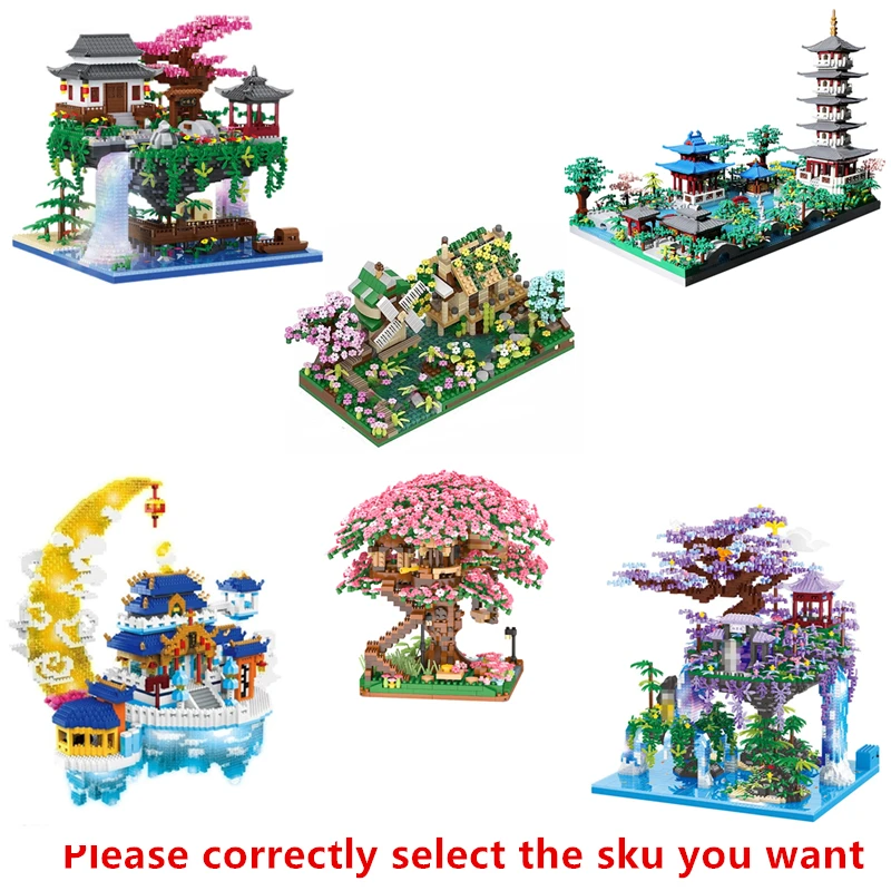 Chinese Architecture Micro Building Blocks Tower West Lake Trees DIY Diamond Construction Bricks  Light Toy for Kids Adults Gift