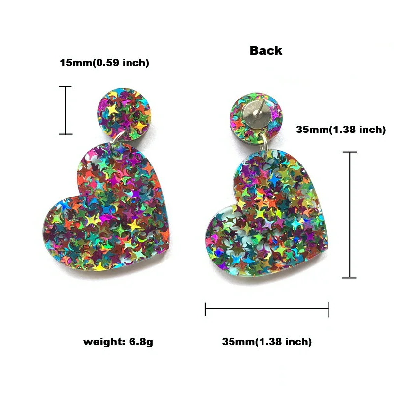 Fashion Star Glitter Powder Acrylic Earrings For Women Cute Geometric Heart Drop Earrings