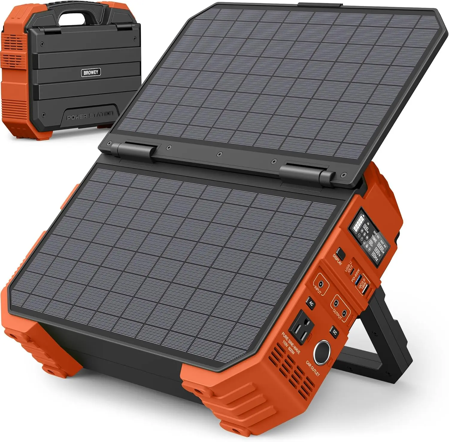 

Portable Power Station with Built-in Solar Panel, 614WH/192000mAh LiFePO4 Battery , 600W Solar Generator with AC/DC/USB/PD