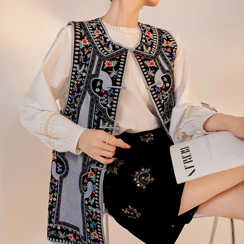 

Temperament national style new Chinese Song brocade unique design sense of light luxury vest coat female