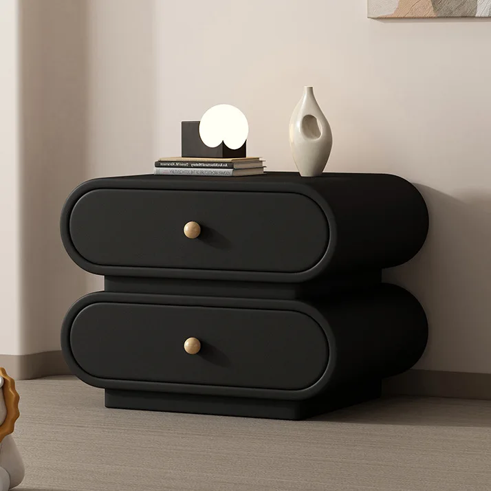 

Modern bedside table solid wood bedroom household small light luxury black bedside locker