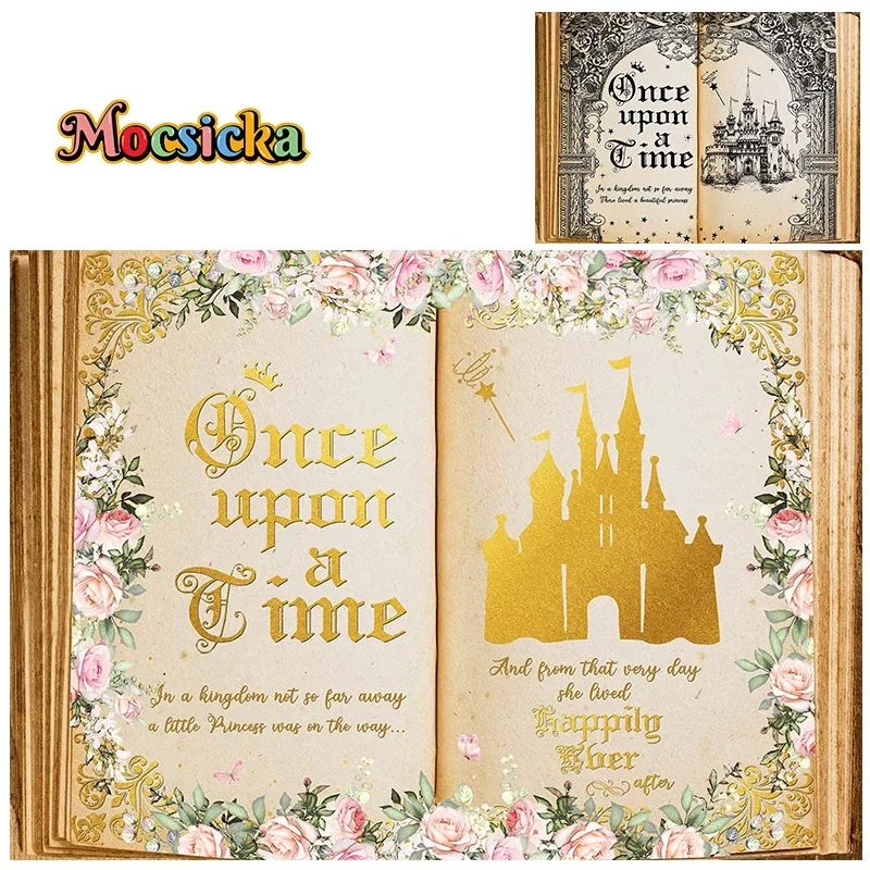 

Mocsicka Photography Backgrounds Once Upon A Time Wedding Birthday Party Backdrops Book Floral Castle Theme Photo Banner Studio