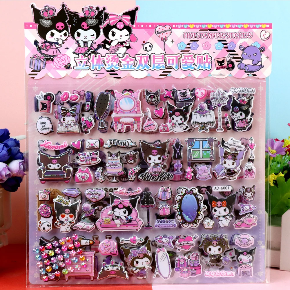 مضحك لطيف سانريو الكرتون مزدوجة الطبقات ثلاثية الأبعاد كورومي ميلودي ملصقات المنزل DIY بها بنفسك الديكور المحمول الهاتف الثلاجة ملصقات فقاعة كبيرة