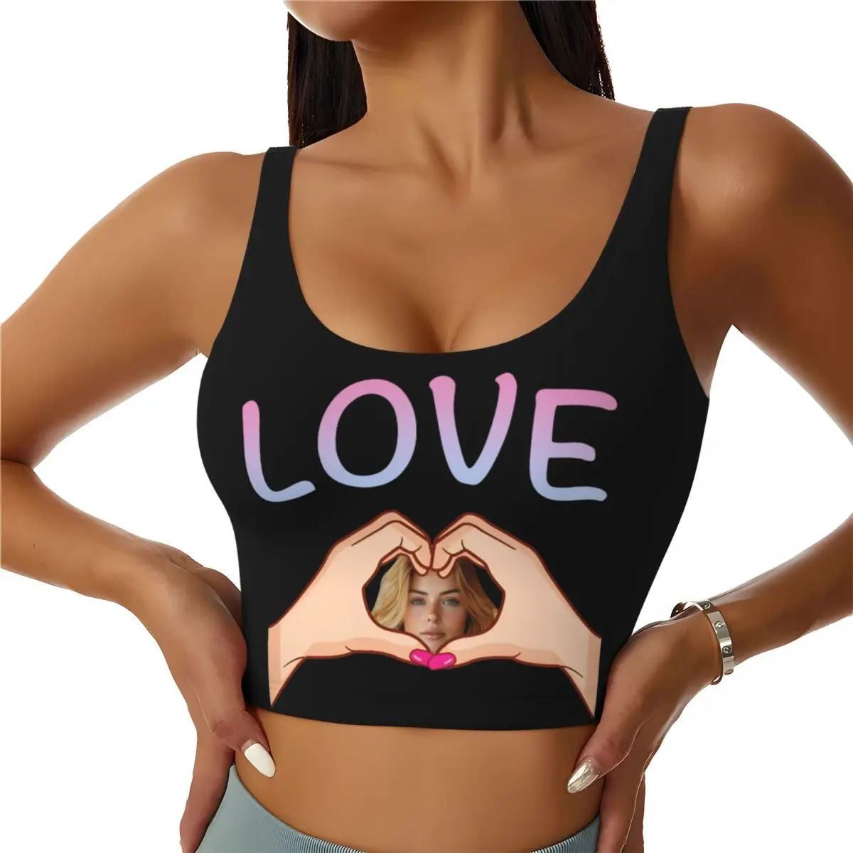 

Custom Personalized Face Photo High Impact Sports Bras Women Love You Seamless Workout Running Crop Tank Tops