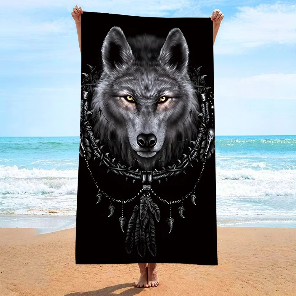 Wolf 3D Printing Quick-dry Bath Towel Seaside Sunbathing Gym Take A Bath Absorb Water Beach Towel 27.5x55inch Beach Blanket