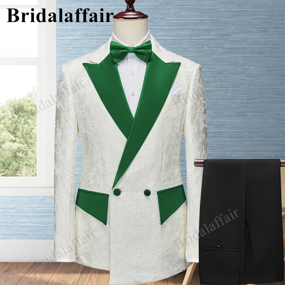 

Bridalaffair Green Slant Pocket Men Suits For Wedding Regular Fit Tuxedo Jacket Coat Groom Formal 3Pcs Set Double Breasted Daily