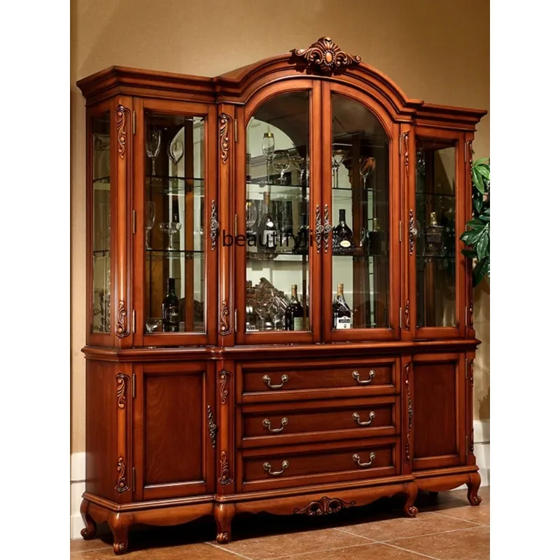 A4567 Solid Wood Wine Cabinet Wall Living Room Display Storage Sideboard Cabinet European Style Hallway Partition Glass Cabinet