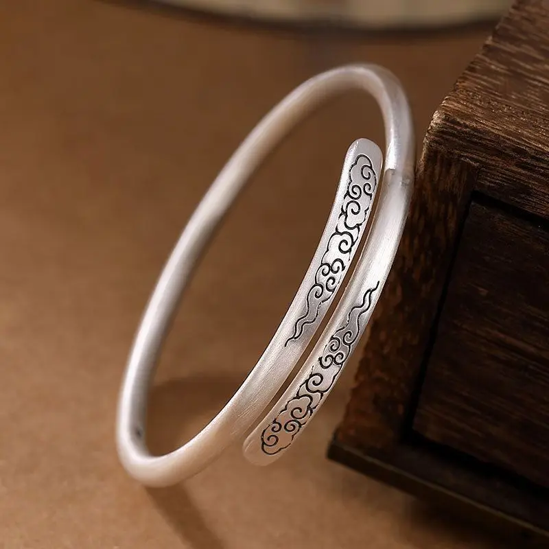 UMQ Xiangyun Bracelet Sterling Silver Solid Ancient Style Silver Bracelet S925 Pure Silver Open-Ended Bracelet Mother's Day Gift