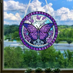 Diamond Painting Pendant, Purple Butterfly Diamond Art Mosaic Hanging Pendant, Home Garden Wall Door Decoration, Handmade Gift