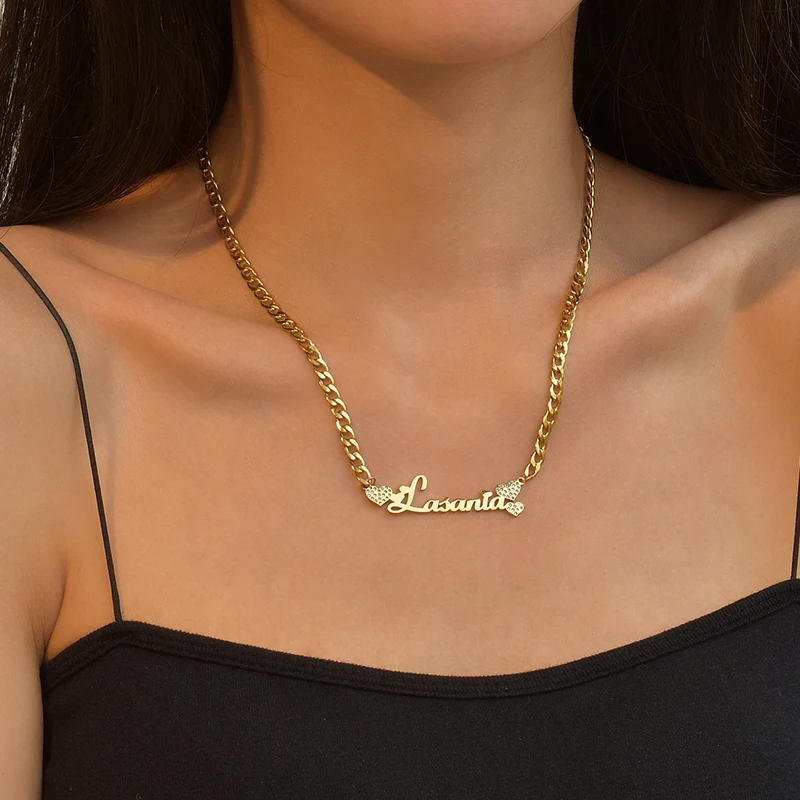 Goxijite kalung batu cinta nama pribadi untuk wanita hadiah perhiasan kalung kupu-kupu huruf kustom baja tahan karat