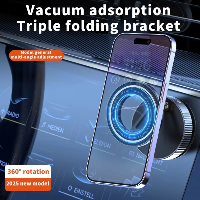 Metal Magnetic Car Phone Holder 360° Rotation Foldable Universal for IPhone 16/15/14 Pro Max, Durable Auto Phone Mount