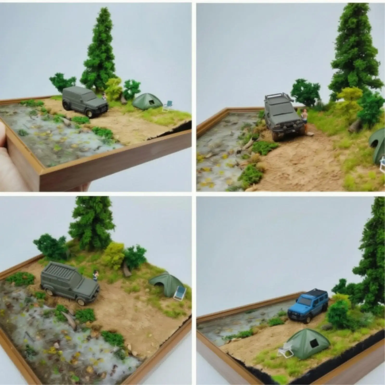 Detailed Resin River Landscape Display Stream Wilderness Diorama Model 22cm Square with Shrubs Trees for Home Office Decor