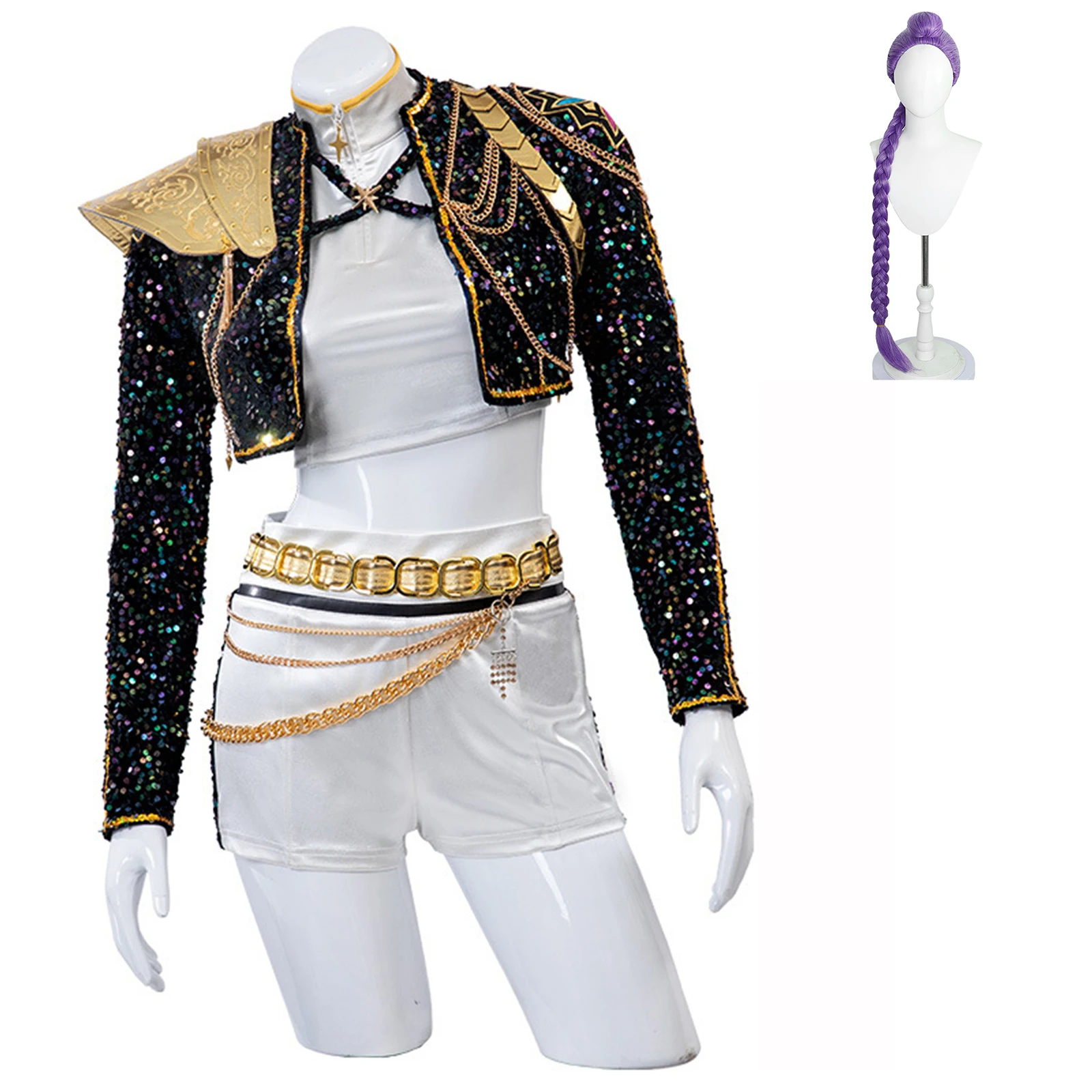 

Demon Hunters Rumi Cosplay Costume Anime K-Pop Mira Zoe Black Gold Sequin jacket Girl Idol Halloween Carnival Uniform Set