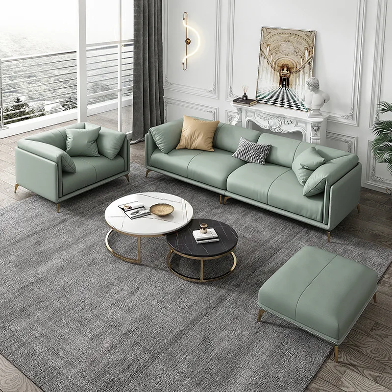 Sofa skórzana w stylu włoskiego lekkiego luksusu, postmodernistyczna, prosta sofa do salonu.