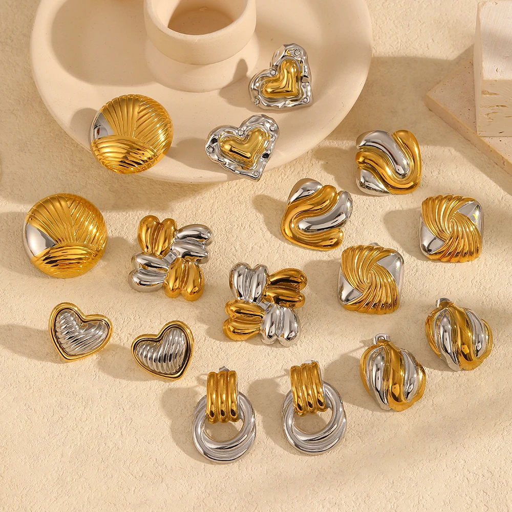 Wasserdichtes Set aus quadratischen, geometrischen Ohrsteckern aus Titanstahl in Gold- und Silberfarben, Damen, neues, klassisches Charm-Design, Schmuck – Detail 2